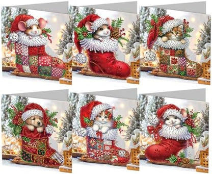 6pcs DIY Diamond Art Christmas Cards Kit with Envelopes & Tools-Diamond Dot Greeting Cards,Xmas 5D Rhinestones Painting for Adults,DIY Craft Family Friend Xmas Gifts(Xmas Stocking Animals) by Unknown