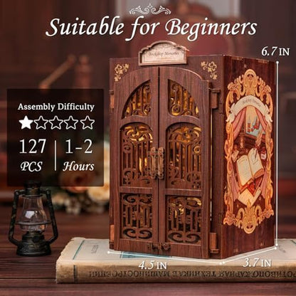 CUTEBEE Book Nook Kit - DIY Miniature House Kit for Adults and Teens, Dollhouse Booknook Tiny House Model Build Bookshelf Decor, Gifts for Family, Friends - Image 4