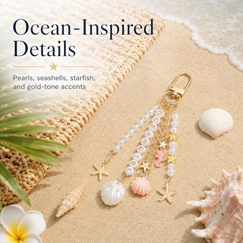 LanQmore DIY Keychain Making Kit for Girls & Adults, Beach Seashell Bag Charm Kit with Beads, Letters, Complete Keychain Maker Supplies Set for Gifts & Crafts - Image 4