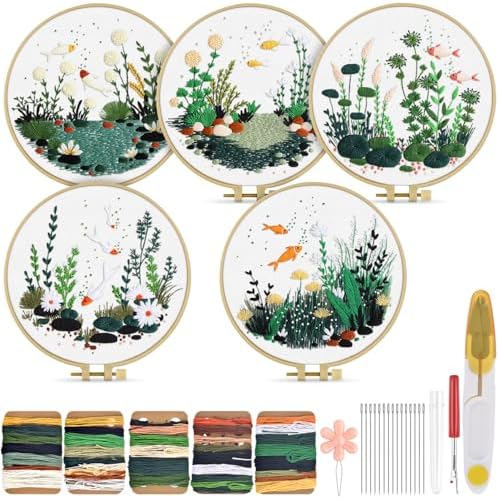 TINDTOP 5 Pack Embroidery Kit for Adult, Embroidery DIY Starter Kit by TINDTOP