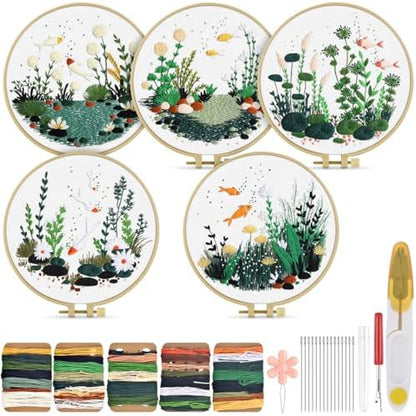TINDTOP 5 Pack Embroidery Kit for Adult, Embroidery DIY Starter Kit by TINDTOP