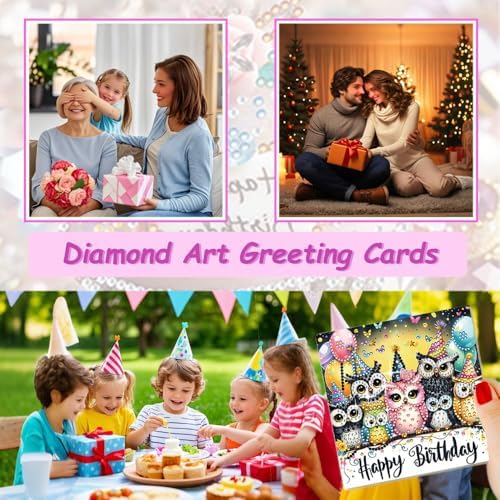 12 Packs Diamond Art Cards Kit, Diamond Painting Greeting Cards with Envelopes, DIY Card Making Kits for Adults, Gifts for Families, Friends, Partners (Birthday) - Image 2