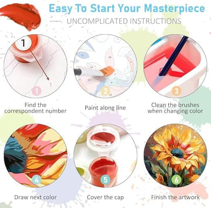 4 Pack Flowers Paint by Numbers Kit for Adults,Color By Numbers for Adults - Image 6