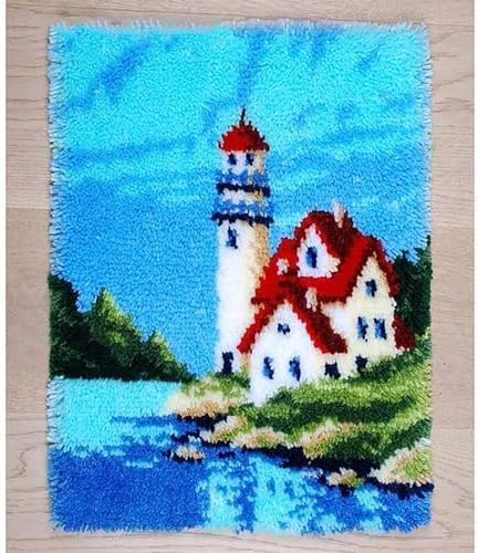 ZFFLYH Latch Hook Kits DIY Crochet Yarn Rugs Tapestry Hooking Needlework Crafts Arts Kit Color Preprinted Pattern Home Decoration Festival Gift for Adults and Beginner,Lighthouses by ZFFLYH