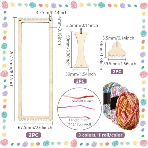 AHANDMAKER 2 Sets Weaving Loom Kit Weaving Frame Set with Yarns,Rods,Combs,Shuttles 2.6 x 8 Inch Wood Bookmark Knitting Loom for Adults Weaving Lovers, Contains Enough Weaving Yarn - Image 2