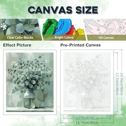 PHANTASYART Eucalyptus Flowers Paint by Numbers Kit for Adult 16x20inch - Image 4
