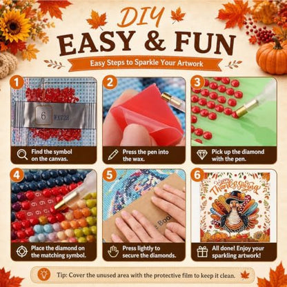 12 PCS Diamond Art Thanksgiving Cards with Envelopes, Thanksgiving Crafts for Adults, Fall Diamond Painting Kits for Card Making, Holiday DIY Kits (Orange) - Image 4