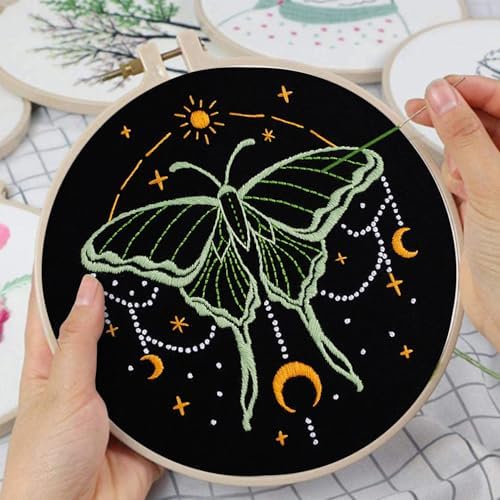 Louise Maelys 3 Sets Tarot Embroidery Kits for Beginners,Cross Stitch Kit for Adults,Crewel Starters Needlepoint with Moon, Butterfly, Bee and Moth Pattern and Tool - Image 4