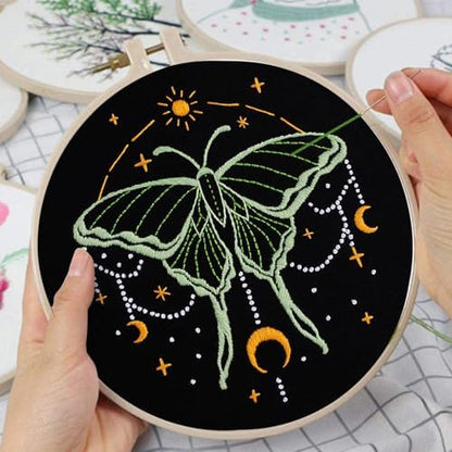Louise Maelys 3 Sets Tarot Embroidery Kits for Beginners,Cross Stitch Kit for Adults,Crewel Starters Needlepoint with Moon, Butterfly, Bee and Moth Pattern and Tool - Image 4