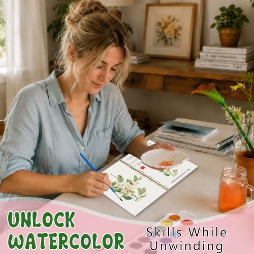 Retro Floral Watercolor Workbook, Vintage Rose Painting Set with Palette - Image 5