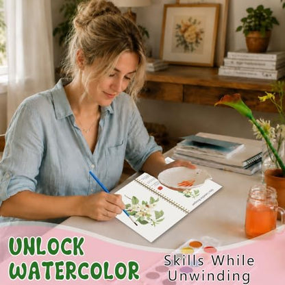 Retro Floral Watercolor Workbook, Vintage Rose Painting Set with Palette - Image 5