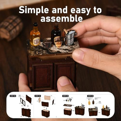 Corner Tavern Book Nook Kit, 3D Wooden Puzzle DIY Miniature House with Warm LED Light, Aesthetic Bookshelf Insert Decor for Adults & Teens - Image 4