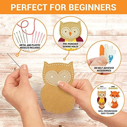 Craftorama Sewing Kit for Kids, Fun and Educational Animal Craft Set for Boys and Girls Age 7-12, Sew Your Own Felt Animals Craft Kit for Beginners, 165 Piece Set - Image 4