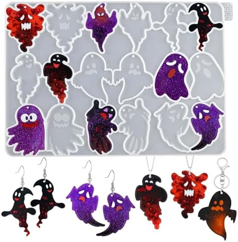 Halloween Resin Earring Molds with Holes, 9 Pair Ghost Earring Mold by ZQYSING