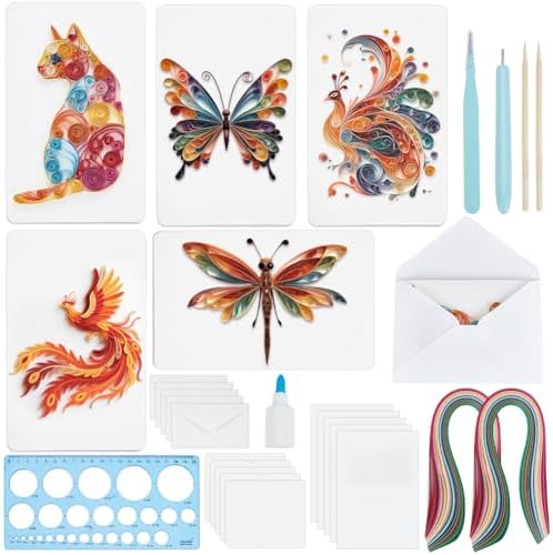 WEBEEDY 20 Sets DIY Animal Quilling Cards Kit for Adults 5 Styles Cat,Butterfly,Dragonfly Quilling Card Making with Blank Cards,Strips,Quilling Tool and Instruction Thanksgiving Christmas Wedding Gift by WEBEEDY
