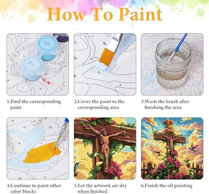 Paint by Numbers Kit for Adults, Christian Cross & Roses Design, 16x16 Inch - Image 4