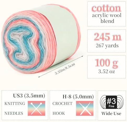 Aeelike Cake Yarn for Crocheting, Soft Ombre Crochet Yarn, Blue Pink - Image 3