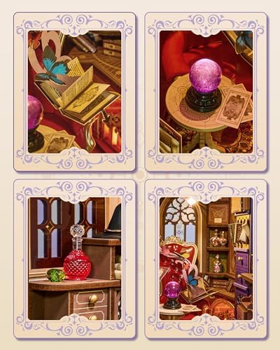 ROBOTIME Book Nook Kit, DIY Miniature House Kit, 3D Wooden Puzzle Bookends, Witch Study Room Bookshelf Decor, Creative Unique Gifts for Adults (Magic Fantasy Corner) - Image 2