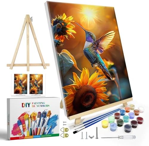 JOOZ Paint by Numbers Kit for Adults with Frame, Hummingbird Paint by Number with Easel, DIY Hummingbird Oil Painting by Numbers, Adult Paint by Number Kits Framed Canvas for Wall Decor 8x12 Inch by Jooz