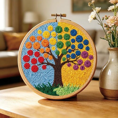 BEUNITONE 2PCS Punch Needle Kit for Adults Beginners, Rainbow Tree of Life Needlepoint Crafts Kit for Adults, Complete Embroidery Starter Kit with Pre-Print Pattern and Hoop for Home Decor 7.9"x7.9" - Image 4