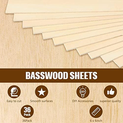 Riakrum Basswood Sheets Plywood Board Unfinished Wood Boards for Crafts for DIY Laser Projects Architectural Mini House Building Hobby Model Making(6 x 6 x 1/8 Inch,36) - Image 3