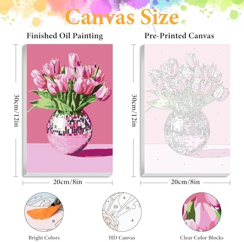 Framed Paint by Numbers Kit for Adults, Disco Ball & Flower Decor 8x12 Inch - Image 2