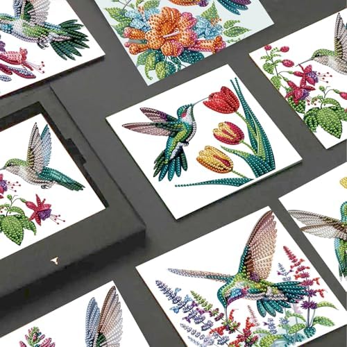 JISHSHAY 6 PCS Hummingbird Diamond Painting Greeting Cards Bird Diamond Art Birthday Cards with Envelopes Gem Art Gem Painting Mosaic Kits for Adults for Thanksgiving Birthday Anniversary Valentine - Image 4
