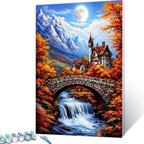 Autumn Paint by Numbers Kit for Adults Castle Paint by Numbers, DIY Acrylic Watercolor Oil Painting Kits for Adults Beginners with Brushes, Hobbies for Women for Home Wall Decor, Gifts 40x54 in 0-41 - Image 4