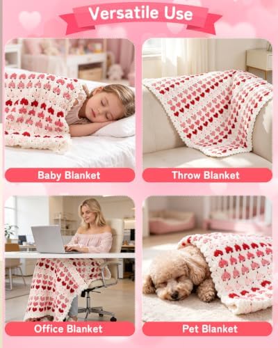 Arborthread Crochet Blanket Kit for Beginners Ombre Pink Heart Pattern - Image 4
