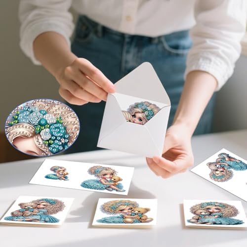 6pcs Diamond Painting Greeting Card with envelopes, DIY Princess and Bear Diamond Art Greeting Card for Blessing and Wish Special Shaped Arts Crafts for Christmas Birthday Thanksgiving Day Holiday - Image 7
