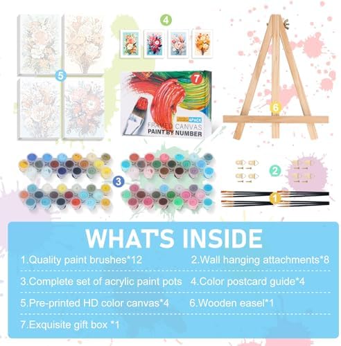4 Pack Framed Paint by Numbers Kit for Adults with Wooden Easel, 8x12 Inch - Image 6