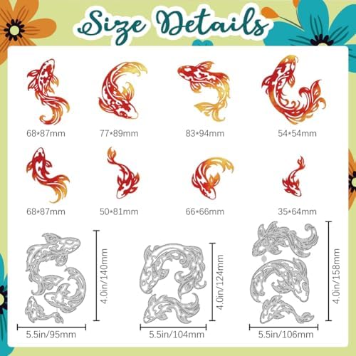 Koi Fishes Cutting Dies Making Die Cut Carbon Steel Die Cuts Stencils Blessing Card Scrapbooking Embossing Template Dies for Birthday Greeting Card Album Photo Decor - Image 2