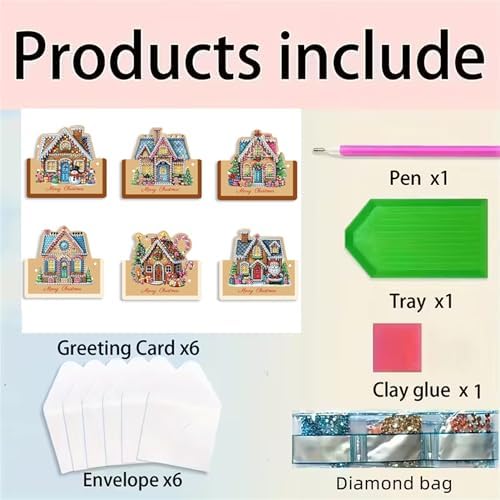 6 pack 3D Christmas Diamond Painting Greeting Cards Kit,House Diamond Art Birthday Cards with Envelopes,DIY Thank You Card Making Craft for Adults,Handmade Greeting Card Supplies Gift Idea(House) - Image 4