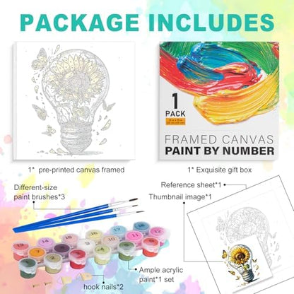 Framed Paint by Numbers Kit for Adults, Sunflower Light Bulb, 10 x 10 Inch - Image 4