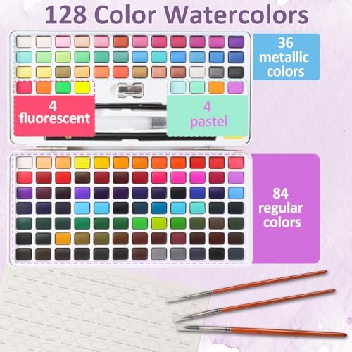 Caliart 128 Colors Watercolor Paint Set, Portable Art Supplies Palette Kit - Image 4