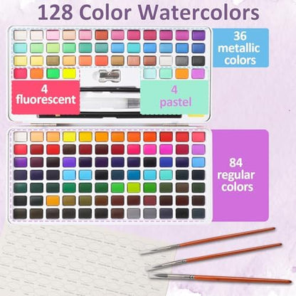 Caliart 128 Colors Watercolor Paint Set, Portable Art Supplies Palette Kit - Image 4