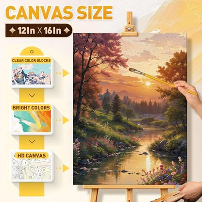 Qaisxoty Piant by Numbers Kit for Adults, Landscape Rolled Canvas Paint by Numbers for Beginners, DIY Acrylic Painting by Number Kit for Home Decor Gift - 12” x 16” - Image 5