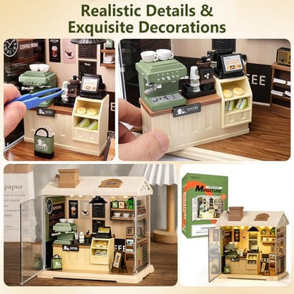 BUSOHA DIY Miniature Coffee Shop House Kit with LED and Dust Cover - Image 4