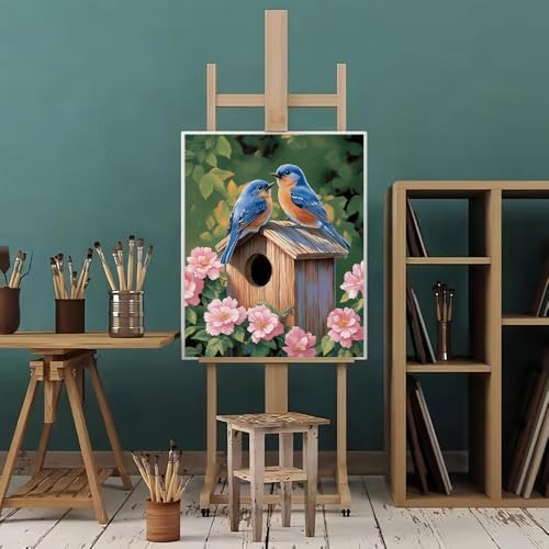 Natuyalo Paint by Numbers Kit for Adults, Blue Birds Paint By Number Kits for Beginner Animals House Acrylic Painting Kit Adults' Paint-by-Number Kits for Gift Home Wall Decor 16x20 inch - Image 2