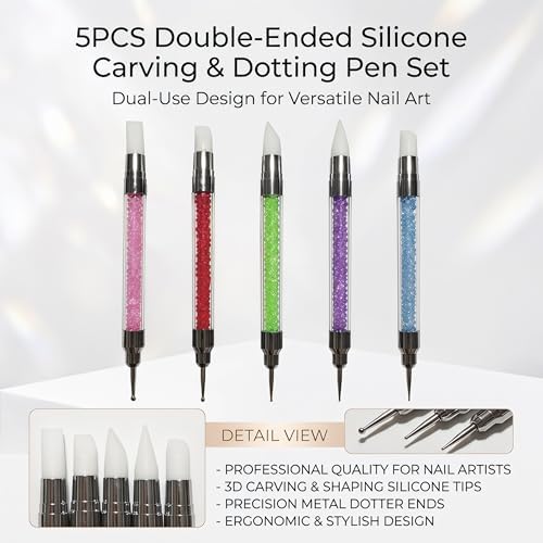 Nail Art Silicone Sculpting Pen and Dotting Pen Dual-ended Pen Kit 5 Pcs for Nail Salon or Home Nail design - Image 2