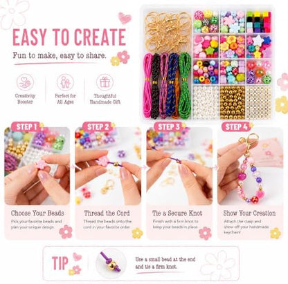 Kdpuei 865PCS Bead Keychain Making Kit, Keychain Bead Kit, DIY Bag Charm Set with Acrylic Heart Star Flower Alphabet Beads, Bead Keychain Kit, Jewerly Making Kit for Girls Women - Image 4
