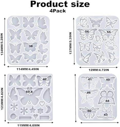 4 Piece Resin Earring Molds ， 47 Unique Shapes UV Butterfly Resin Molds with Holes Ideal for DIY Silicone Earrings Necklaces Jewelry and Animal Designs Creative Art Gifts - Image 2