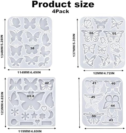 4 Piece Resin Earring Molds ， 47 Unique Shapes UV Butterfly Resin Molds with Holes Ideal for DIY Silicone Earrings Necklaces Jewelry and Animal Designs Creative Art Gifts - Image 2