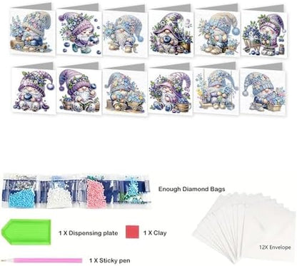 jinglinhh 12pcs Diamond Art Painting Lavender Blueberry Gnome Greeting Cards with Envelopes, DIY Card Making Kits for Adults, Diamond Art Postcards Christmas Cards Craft Gifts - Image 3