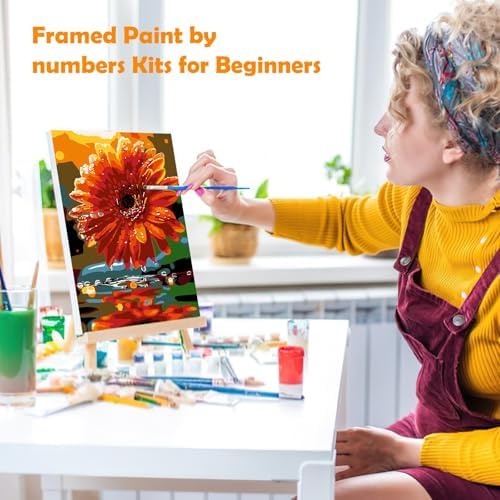 MOGTAA Daisy Paint by Numbers Kit for Adults Beginners with Frame, Landscape Adult Paint by Number Kits on Canvas with Easel, Easy DIY Flowers Oil Painting Kits for Home Decor, 8x12in - Image 4