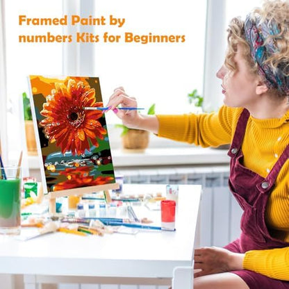 MOGTAA Daisy Paint by Numbers Kit for Adults Beginners with Frame, Landscape Adult Paint by Number Kits on Canvas with Easel, Easy DIY Flowers Oil Painting Kits for Home Decor, 8x12in - Image 4