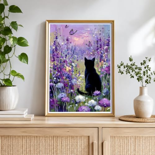NXIKYO Framed Lavender Cat Paint by Numbers Kit for Adults Beginner, Butterfly Garden Easy Paint by Numbers Canvas with Frame, DIY Painting Kit for Relaxing Home Wall Decor Gift 8x12 Inch - Image 7