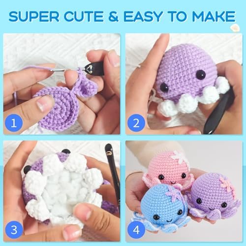 Crochet Kit for Beginners: Make 3 Cute Amigurumi Animals with Easy-to-Follow Video Tutorial, Complete Beginner Crochet Kits for Kids Adults, Creative Christmas Birthday Gift Idea for Women & Girls - Image 5