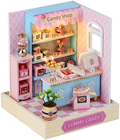 TuKIIE DIY Miniature Dollhouse Kit with Furniture, 1:24 Scale Creative Room Mini Wooden Doll House Plus Dust Proof for Kids Teens Adults(Yummy Candy) by TuKIIE