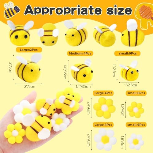 SmoothNovelty 35 Pcs Felt Bees Daisy Set for Bee Day Party Decor,15 Mini Honeybees and 20 Felt Sunflower for Beehive Accessories DIY Craft Baby Shower Birthday Gender Reveal Party Supplies - Image 2